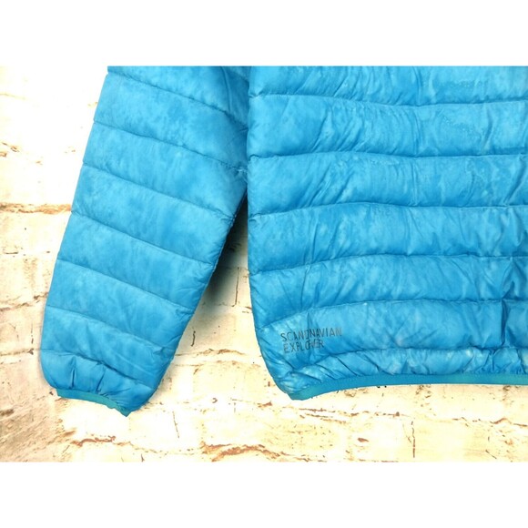 Scandinavian Explorer Down Jacket Women S Blue Ultra Light Quilted Puffer Hoodie - Picture 11 of 14